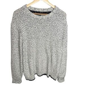 Roots Crewneck Sweater Mens XL White Black Chunky Cotton Blend Casual Preppy